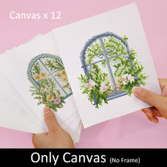 12-Close-up view of floral window DIY diamond painting canvas with full-color print and guide symbols