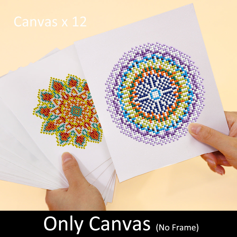 Canvas-only version of mandala diamond painting kit, ideal for DIY wall art and mindful crafting