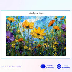 Textured Wildflower Mosaic Field