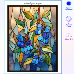 Stained Glass Blueberry Branch