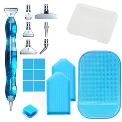 Diamond painting tool kits in blue with resin pen, wax, trays, and 7 tips – designed for creative, organized diamond art crafting at home.
