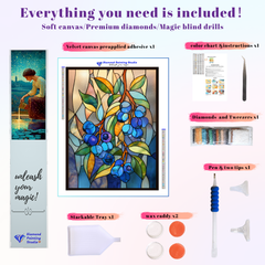 Stained Glass Blueberry Branch