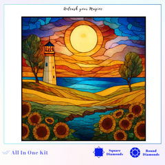 Stained Glass Lighthouse Sunset