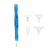 Diamond painting pens set with blue resin grip and 4 interchangeable tips. Ideal for beginners and pros to create accurate and relaxing DIY art.