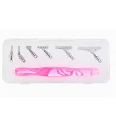 Diamond painting pens set with pink resin pen, 6 stainless steel tips & storage box – ideal for precise, relaxing DIY and diamond painting beginners and pros.