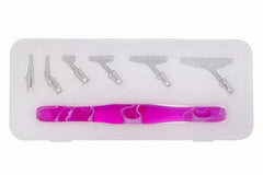 Diamond painting pen in purple resin with 6 durable alloy tips and storage case – great for beginners and skilled diamond crafters.