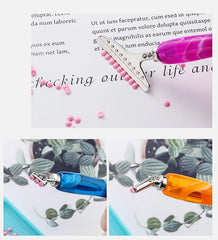 Diamond painting pen with wide flat alloy tip for placing multiple drills at once. Great for fast DIY art creation. Ideal for beginners & pros.