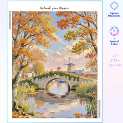 Autumn Windmills Canal Bridge