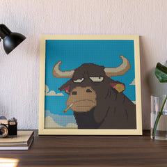 30*30cm small Funny bored bull diamond painting framed on desk, perfect for sarcastic home decor or workspace.easy for beginner