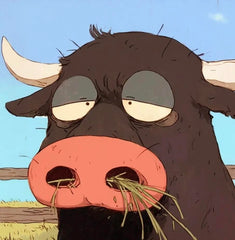 Funny 30x30cm round drill diamond art of a bored cow; perfect for new crafters and cozy home settings; Small Funny series.