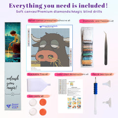 Preview of 30x30cm full round drill cow diamond painting kit with diamond pen
 ,glue, and tools; beginner-friendly DIY gift from Small Funny series.