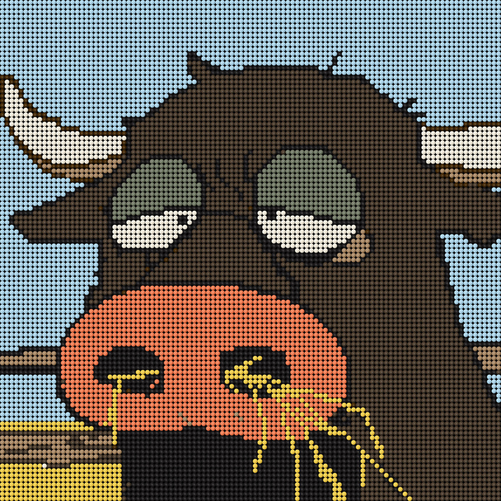 Close-up of 30x30cm small funny animal diamond art kit, round drill  ; ideal beginner diamond art  kit for peaceful home vibes; Small Funny series.