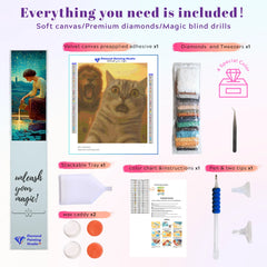 DIY diamond painting kit with included tools and accessories, featuring the funny “cat selfie with lion” artwork—great for beginners and gift ideas.