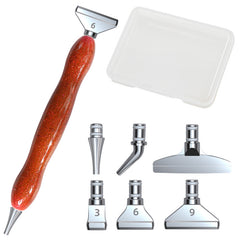 Diamond painting pen set with bronze wood-style resin pen and metal tips – perfect for crafters seeking style and comfort.