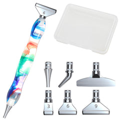 Diamond painting kit with colorful swirl resin pen and 6 interchangeable tips – perfect for mindful, joyful crafting.