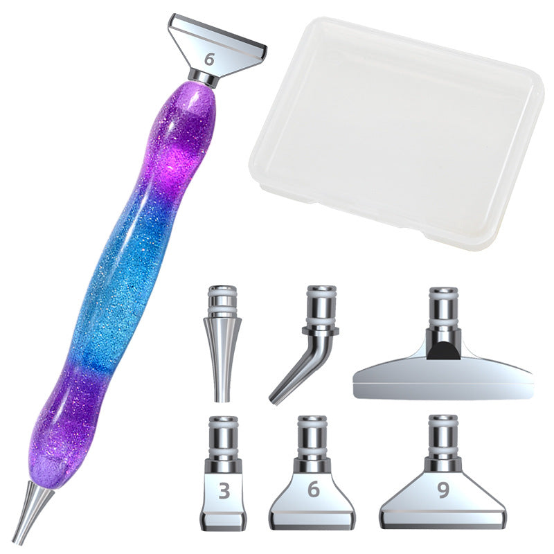 Diamond painting kit with colorful swirl resin pen and 6 interchangeable tips – perfect for mindful, joyful crafting.