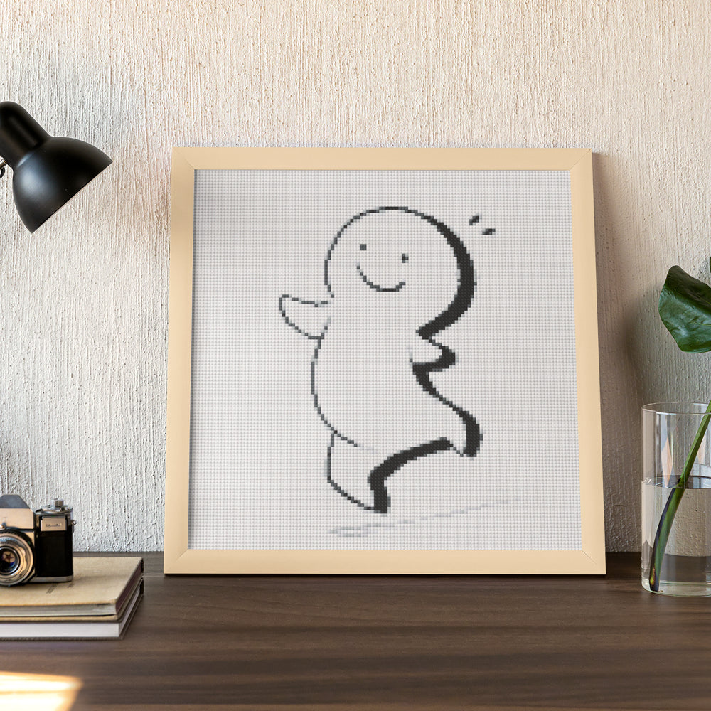 Framed stickman dancing happily, a cheerful and simple decoration for office desks or creative nooks.