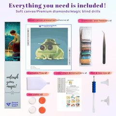 The kit includes a printed canvas of the frog in a fedora, along with tools for completing the diamond art. Designed for beginners or as a quick creative gift, this set adds a fashionable and funny twist to small DIY decor projects.