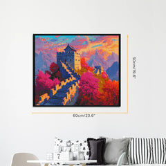 Framed diamond painting of the Great Wall with autumn hills and vibrant sky, ideal for travel lovers, nature fans, or anyone seeking a stunning wall décor centerpiece in the Nature series.