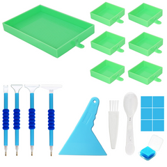 Green DIY diamond painting tool set with full accessories – ideal for stress-free crafting at home or while traveling.