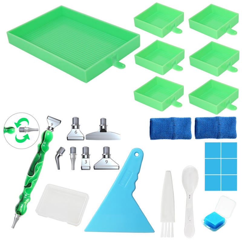 Green diamond painting tool set with full accessories – ideal gift for diamond art lovers seeking order and sparkle.