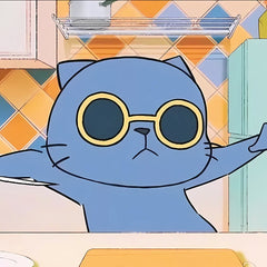 Zoomed-in drawing of the Kitchen Cat with a smug expression and round glasses. The quirky personality of this design makes it a fun visual for DIYers who want their diamond painting to show off attitude and style. Great for cat moms and cool friend gifts.