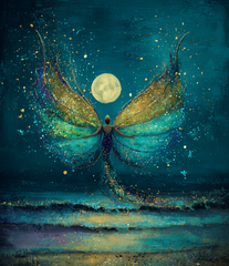 50x60cm Mermaid Angel Rising diamond painting kit—gold-winged mermaid ascends under moonlight by the sea. Square resin drills and soft canvas for spiritual fantasy lovers.