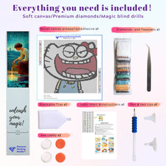 A complete diamond art kit featuring Mischievous Kitty, including canvas, pen, wax, tray, and all essential tools. This small DIY set is tailored for beginners or casual crafters who want a quick and joyful escape into creative fun. It’s a humorous diamond art gift that sparks smiles and works perfectly as a whimsical addition to office desks or bedroom shelves.