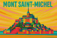 A close-up view of the completed Mont Saint-Michel Diamond Painting. The vibrant diamond drills create a stunning pop art effect, adding texture and sparkle to the famous landmark. This art piece is a great gift for a friend and can be a special souvenir of a trip to France.