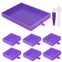 Purple diamond painting tray kit featuring 1 large tray, 6 small trays, and crafting tools – perfect for efficient diamond sorting.