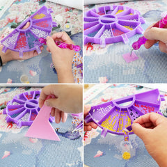 Diamond painting multi-slot tray showing different colors of drills separated neatly, helping crafters save time and reduce mix-ups during long creative sessions.