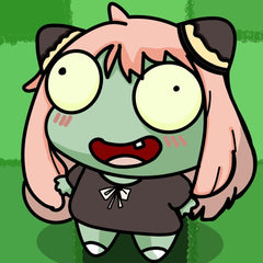 A cartoon-style zombie girl with wide eyes and a goofy expression, standing against a green background. Perfect for quirky art lovers and fans of spooky cute humor in diamond painting kits.