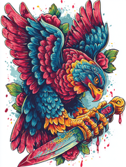 30x40cm diamond painting kit featuring a powerful eagle gripping a jeweled dagger with vibrant wings. Square resin drills on soft canvas.