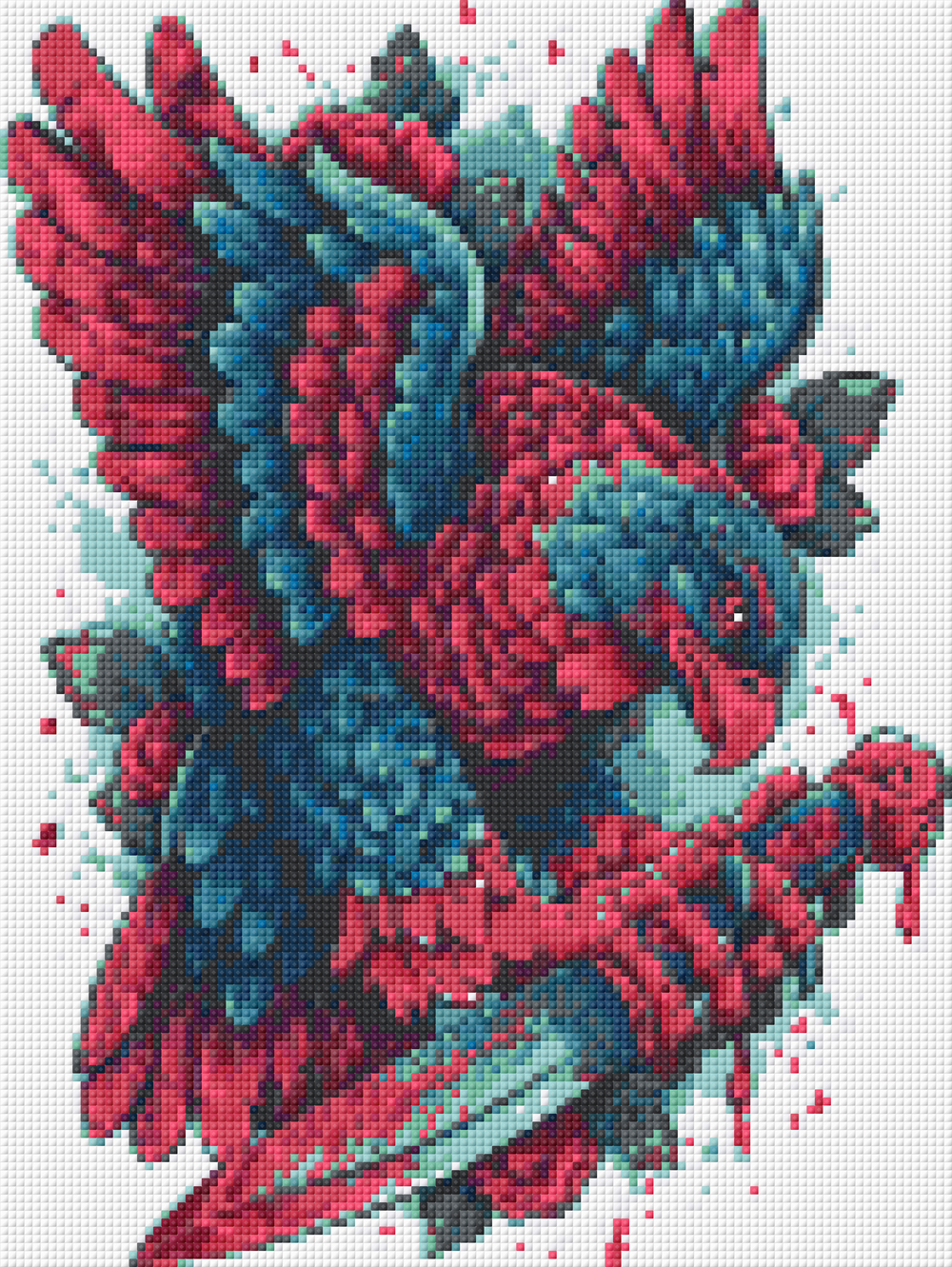 Preview of 30x40cm eagle-themed diamond painting with dagger, red-blue feathers, and square resin drills. DIY art for bold spirits.