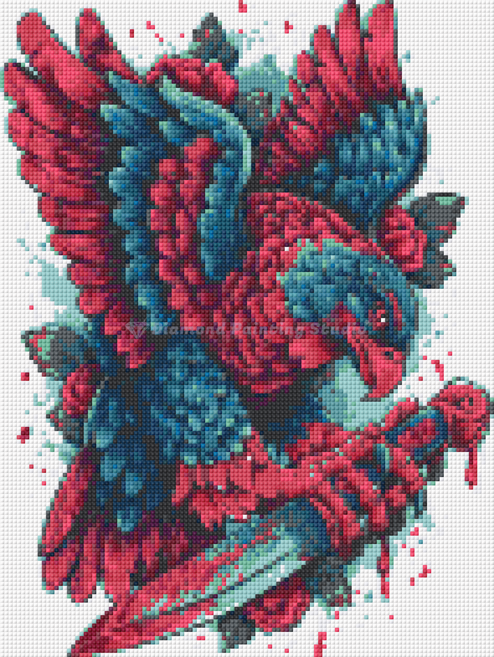 Preview of 30x40cm eagle-themed diamond painting with dagger, red-blue feathers, and square resin drills. DIY art for bold spirits.