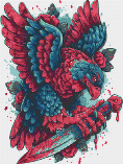Preview of 30x40cm eagle-themed diamond painting with dagger, red-blue feathers, and square resin drills. DIY art for bold spirits.