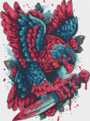 Preview of 30x40cm eagle-themed diamond painting with dagger, red-blue feathers, and square resin drills. DIY art for bold spirits.