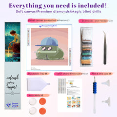 Toolset for the Sporty Frog kit, including pen, tray, and drills — ideal for first-time diamond painters or sporty art lovers.