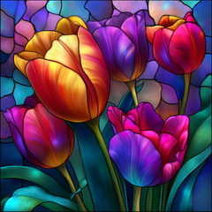 40x40cm tulip diamond painting kit with square drills—bursting rainbow florals on soft canvas. A vibrant floral DIY artwork for color lovers.