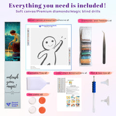 DIY diamond painting kit preview for the waving stickman design — fun gag gift or desk decor for fans of light-hearted, easy crafts.