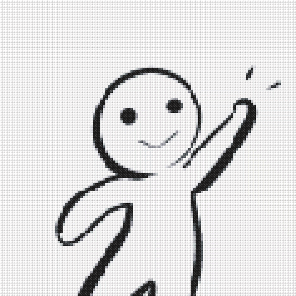 DIY diamond painting kit preview for the waving stickman design — fun gag gift or desk decor for fans of light-hearted, easy crafts.