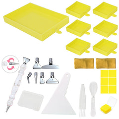 Yellow all-in-one diamond painting tool kit with wax, spoon, and 7 trays – great for travel, home, or crafting events.