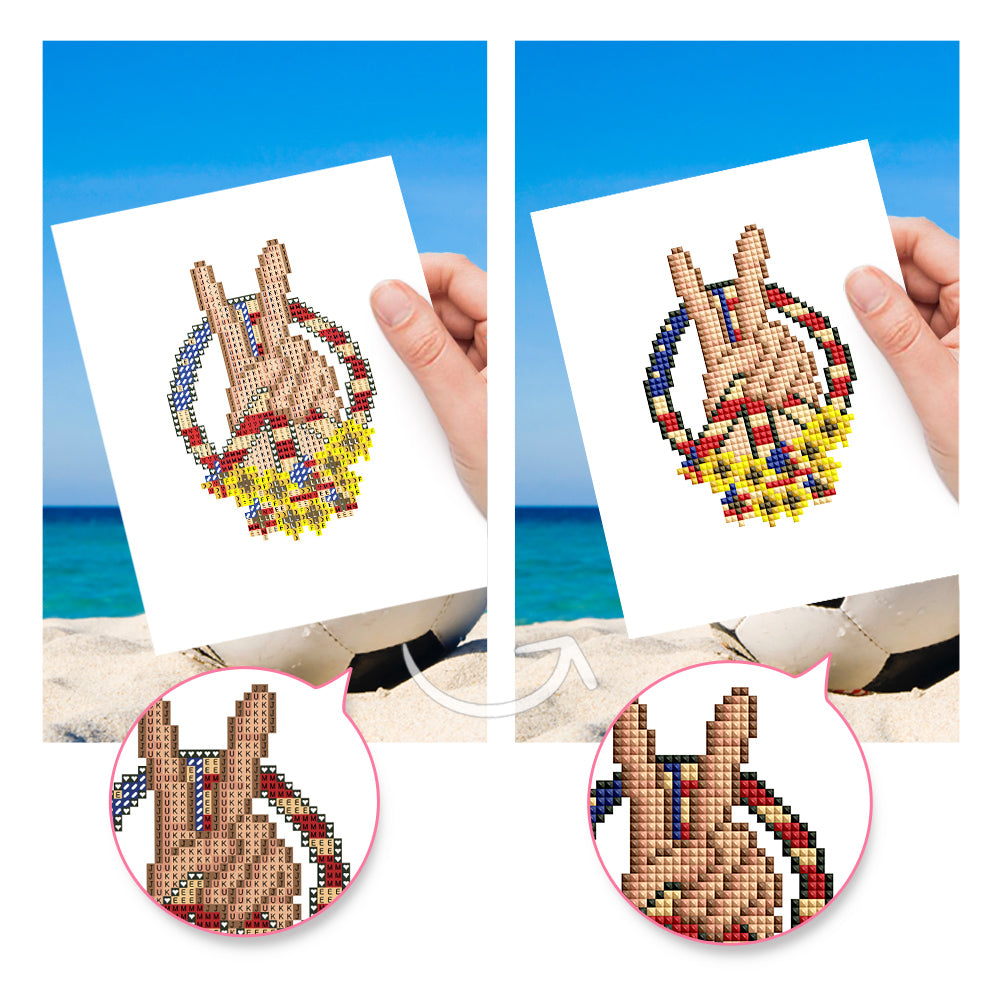 Hands applying diamond drills to All American Magic patriotic sticker canvas, part of the diamond painting kit