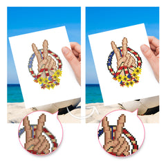 Hands applying diamond drills to All American Magic patriotic sticker canvas, part of the diamond painting kit