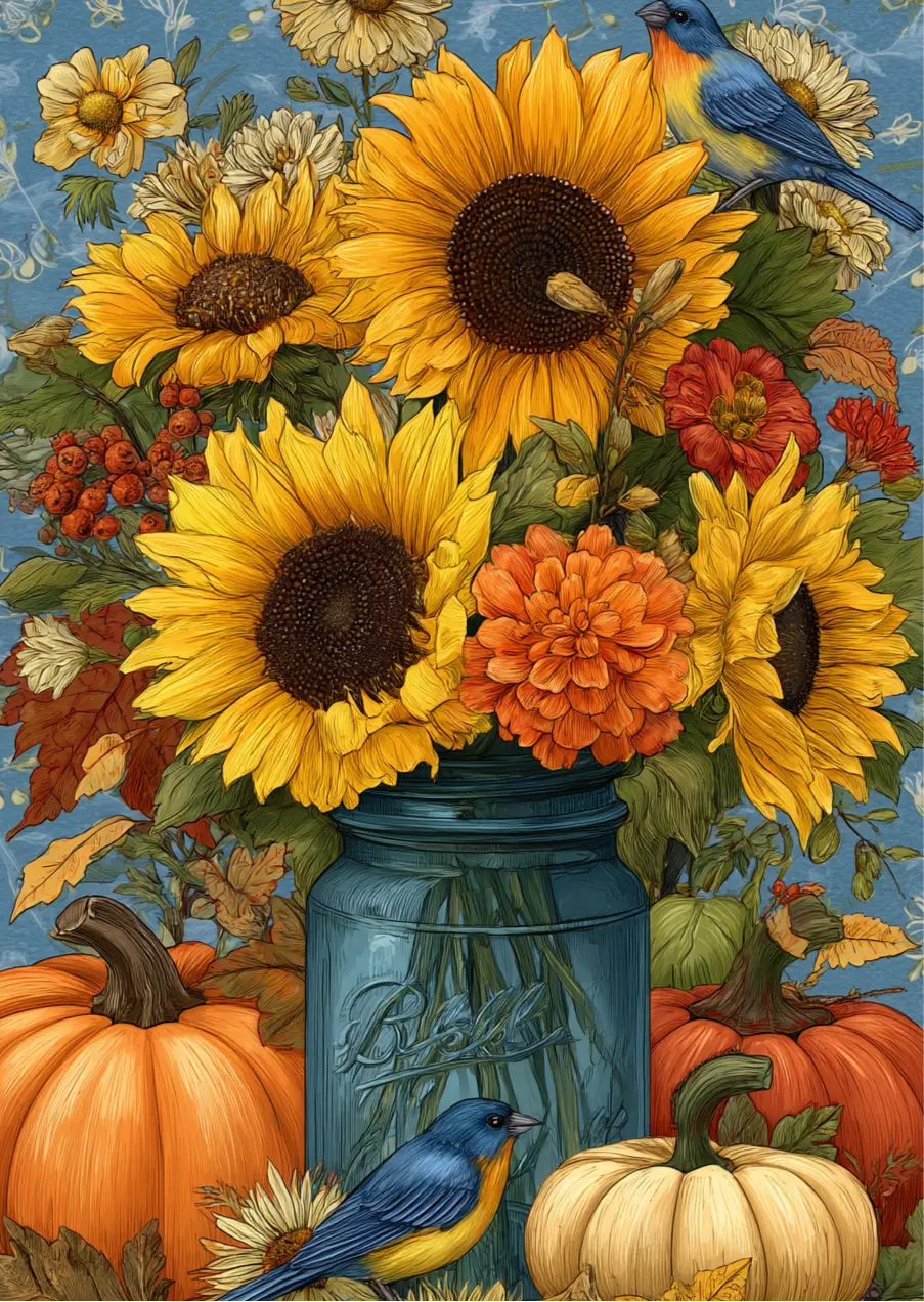 Autumn Sunflowers in Jar