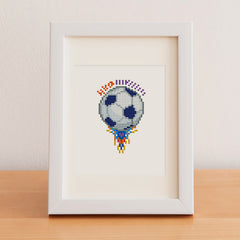 Blue soccer emblem diamond art design. Fun for beginners and kids to enjoy sporty creativity.