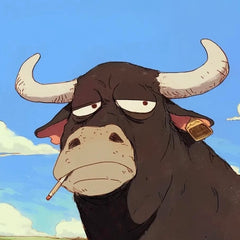 Close-up of bored bull small funny diamond art kit with full round drills, ideal for meme fans and DIY beginners.