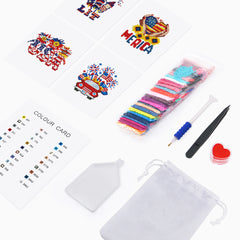 Complete celebration diamond painting kit with 4 canvases, tool set, color card, and storage bag — fun and mindful craft activity