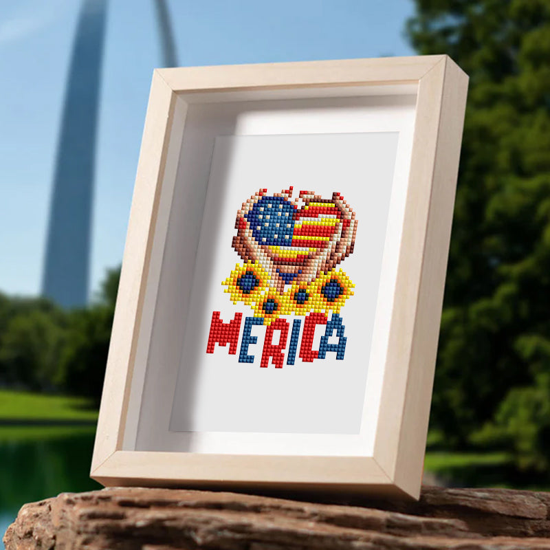 Framed heart-shaped USA flag diamond art displayed outdoors — patriotic decoration idea for summer celebrations