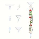 Diamond painting pen with red real flowers in resin, includes 6 plastic tips – perfect for focused DIY creators seeking beauty and precision.